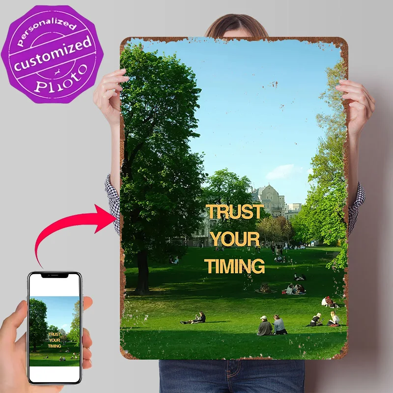 Trust Your Timing Park Scene Poster Retro 3D Printed Metal Signs Customized Wall Hanging Gift for Vintage Home Decor Items Art