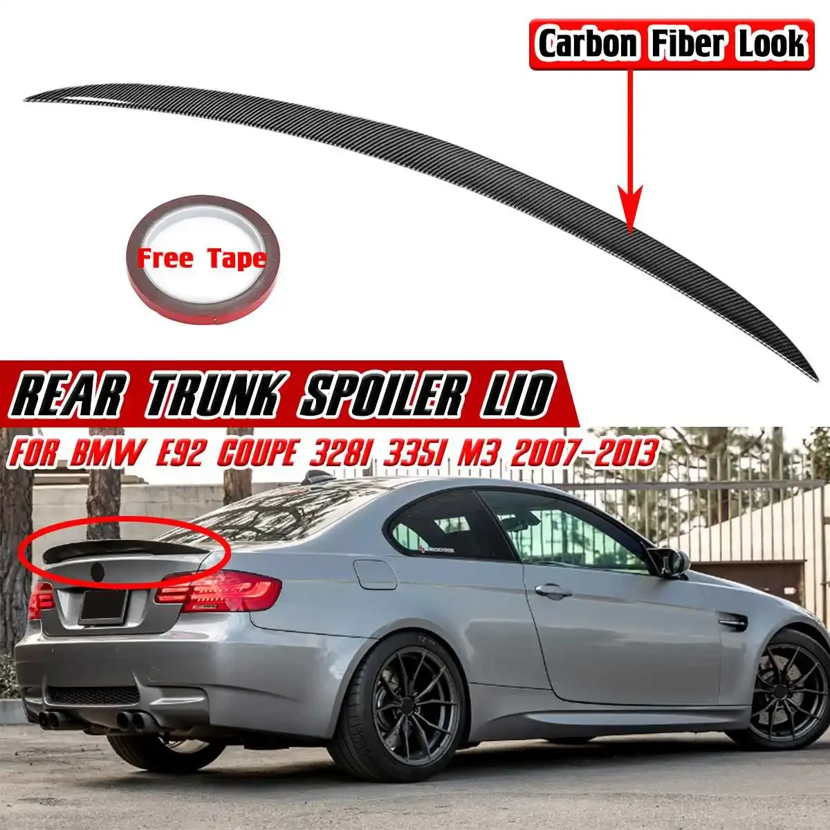 

E92 Spoiler Wing Carbon Fiber Look Car Rear Trunk Spoiler Lid Extension Protector For BMW E92 Coupe 328i 335i M3 2007-2013 ABS