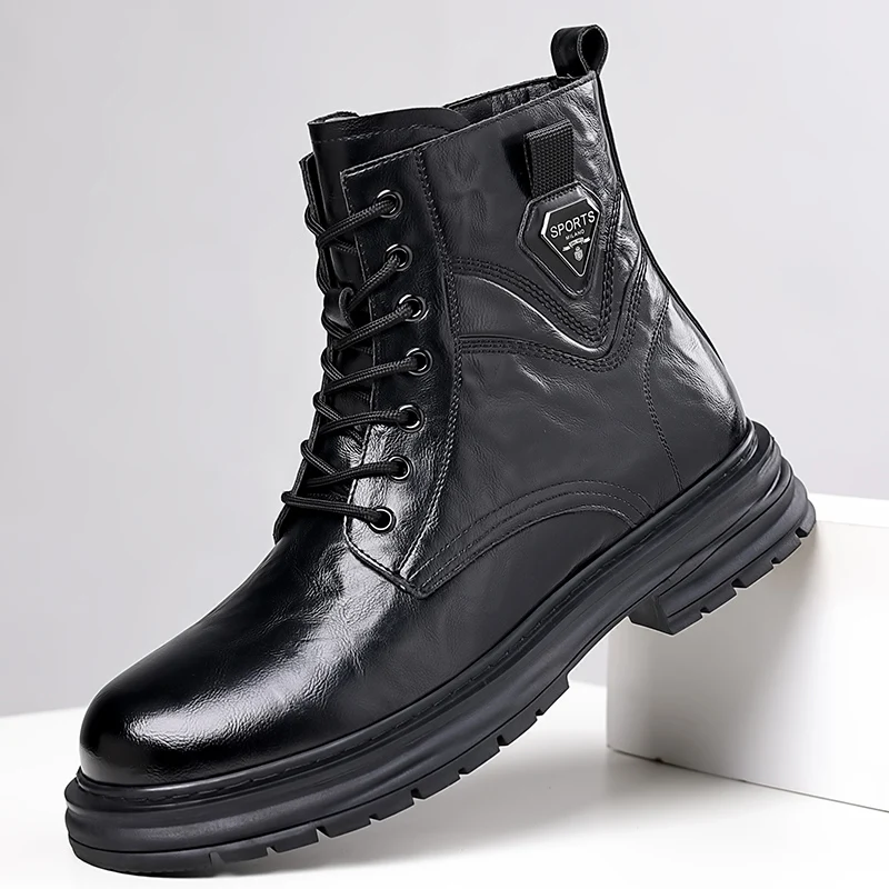 High Quality Brand Men\'s Leather Casual Shoes Outdoor Workwear Shoes Thick Soled Wear-resistant Men\'s Motorcycle Boots Handsome