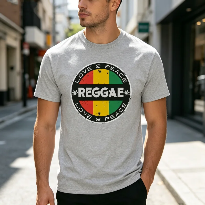 Reggae Love & Peace Graphic T Shirt Rasta Colors Print Unisex Soft Cotton Crew Neck Short Sleeve Trendy Casual Tops