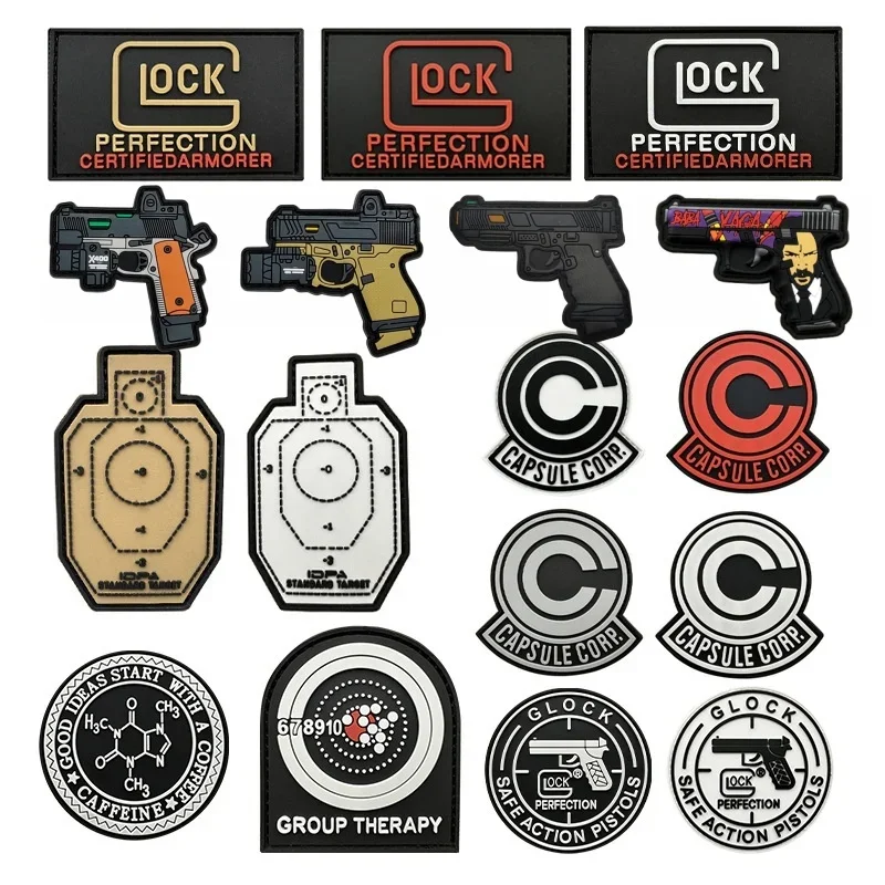 

3D PVC Glock Pistol Target Hook and Loop Patches Target Glow Morale Badge Tactical Backpack Decoration Sticker Military Armband