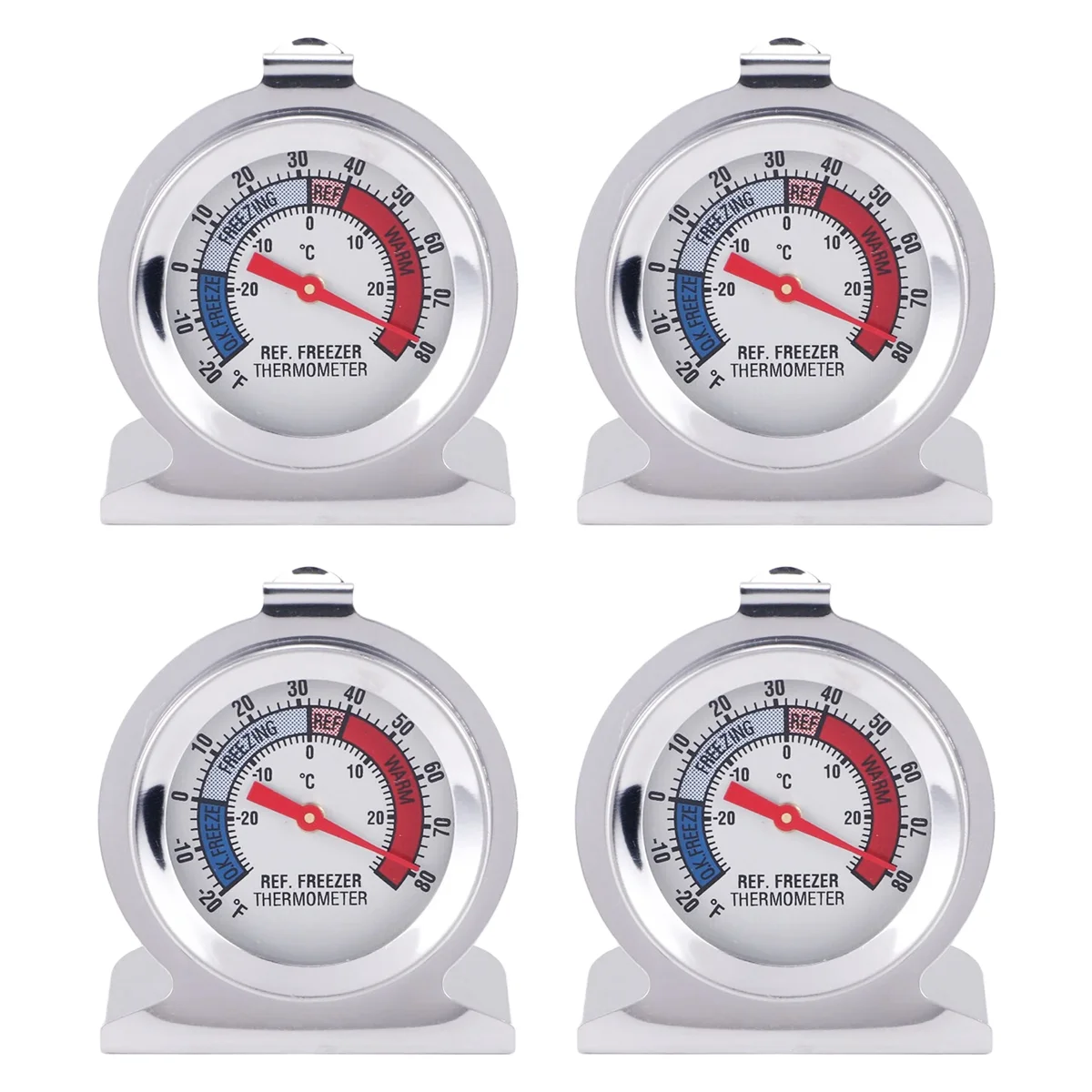 N98R 4Pc 냉장고 온도계, 빨간색 표시기 온도계 포함 냉동고 냉장고 쿨러(걸이 후크 및 스탠드 포함)