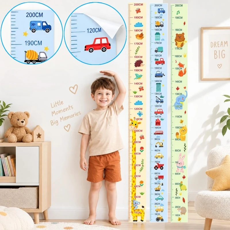 Cartoon Kids Height Growth Wall Chart Ruler 0-200cm Removable Children Height Measurement Device Growth Tracking Wall Stickers