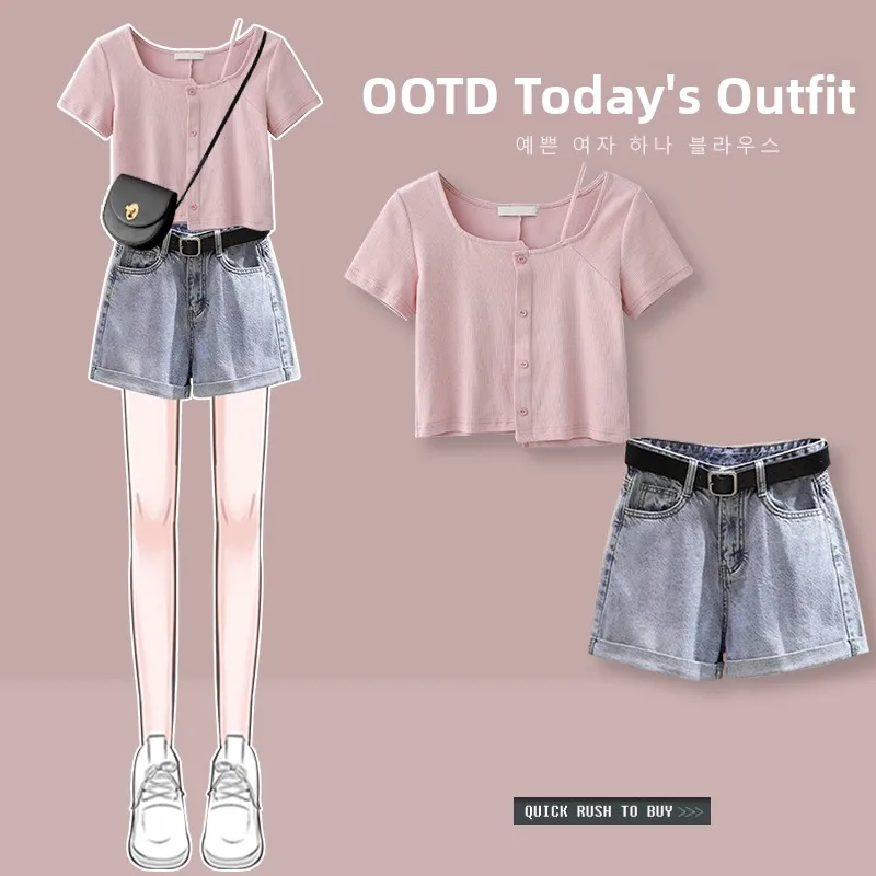 

Комплект из двух предметов: облегающий джинсовый топ и брюки для женщин больших размеров, модная повседневная одежда для молодых женщин