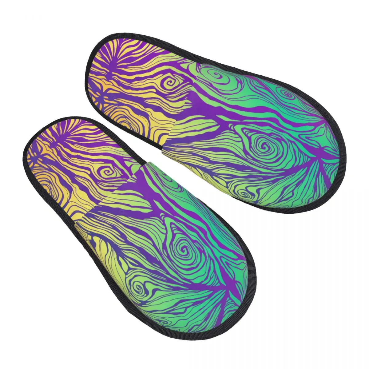 

Custom Psychedelic Colorful Art Waves Comfort Scuff With Memory Foam Slippers Women Spa House Shoes