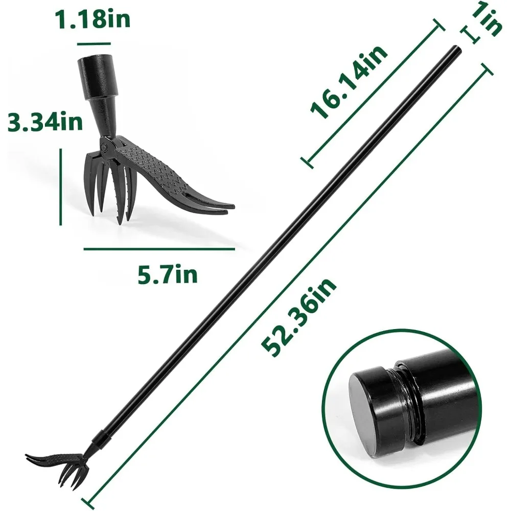 أداة سحب الأعشاب مع مقبض 48 بوصة تصميم رأس فولاذي 4-مخلب يزيل الأعشاب بسهولة دون الانحناء أو الركوع