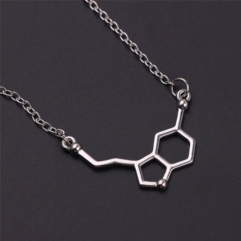 Collier pendentif couleur argent à base de Dopamine, formule chimique, accessoires de bijouterie