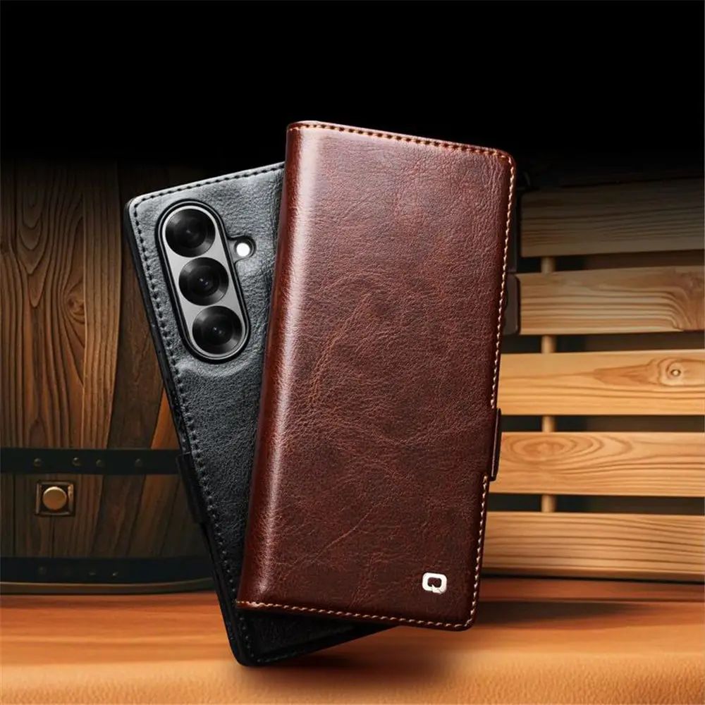 

Genuine Cowhide Leather Flip Case for Samsung Galaxy Z Fold7 6 5 Card Slot Holder Cover