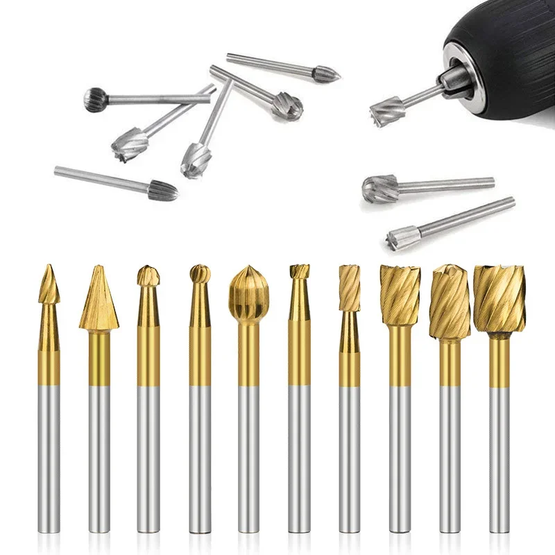 

10/20pcs HSS Routing Router Drill Bits Set for Dremel Carbide Rotary Burrs Tools Wood Stone Metal Root Carving Milling Cutter
