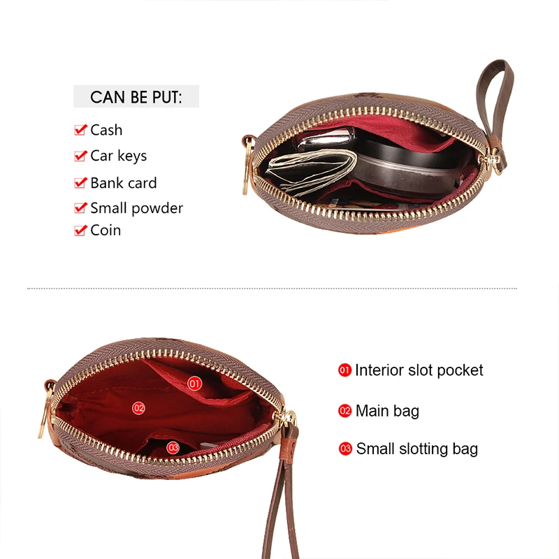 Porte-monnaie en cuir véritable pour femme, mini portefeuille avec fermeture éclair, pochette en poudre, sac en poudre, porte-carte clé, 100% cuir