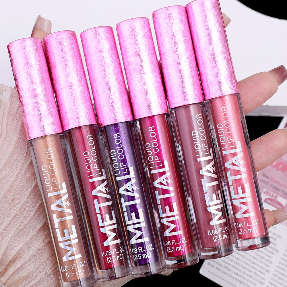 Lápiz labial líquido de Metal mate, 12 colores, resistente al agua, de larga duración, no se decolora, brillo de labios, tinte de labios Nude, manchas, maquillaje cosmético