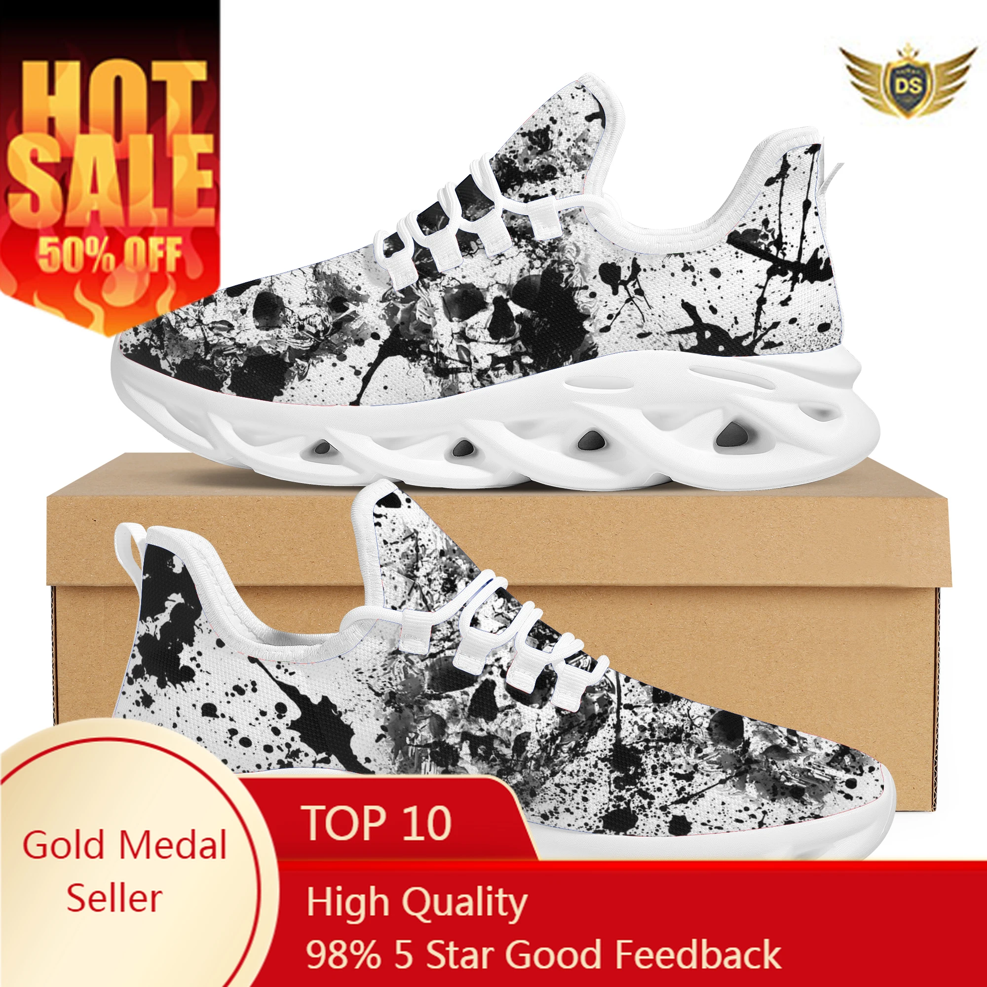 

Comfortable Casual Women Walking Shoes Skull Design Lace-Up Sneakers Elegant Breathable Soft Sole Vulcanized Shoes Female