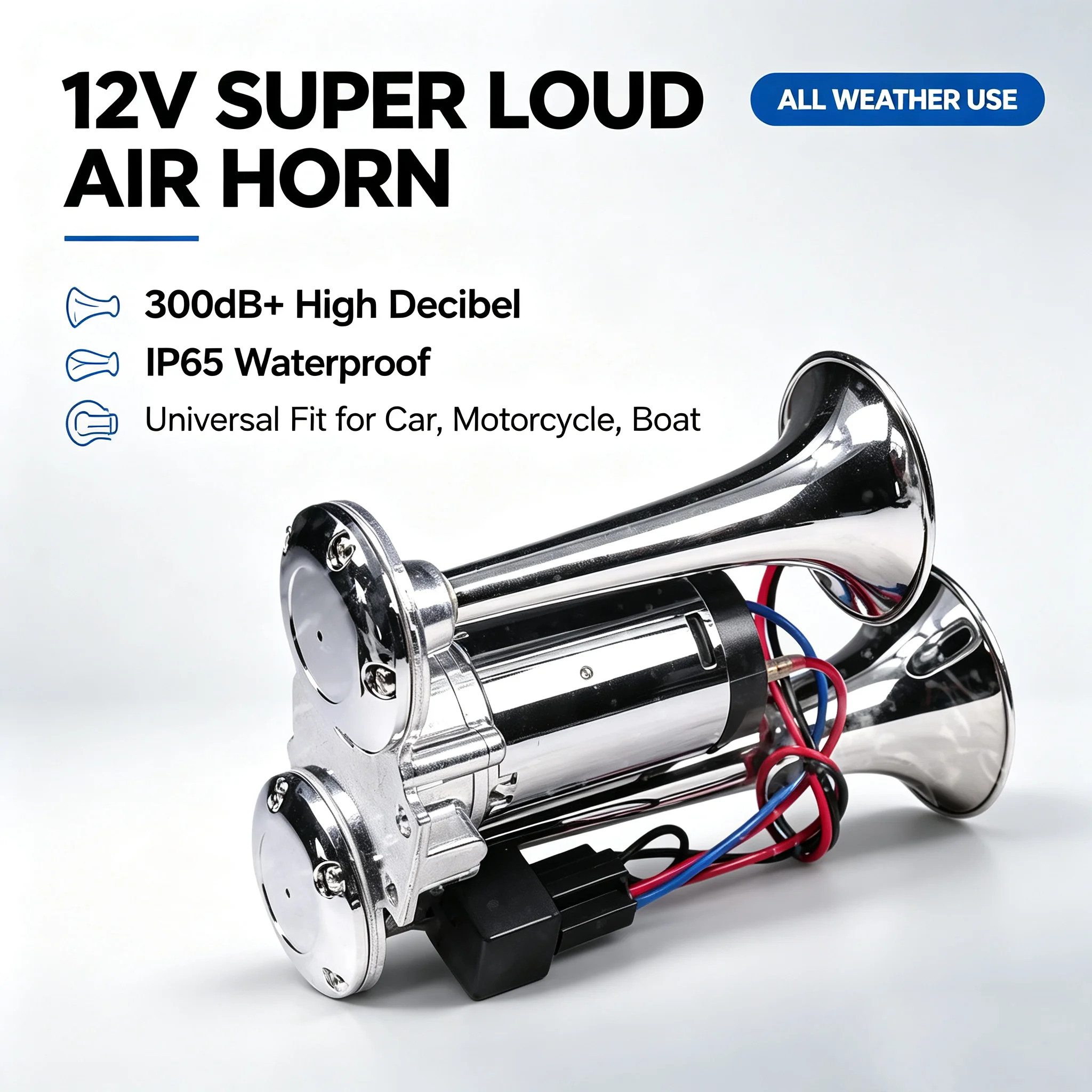 YN-E022 300MM 360MM Dual Pipe Electric Control Air Horn 12V 24V Super Loud Universal Truck Car Motorcycle Air Horn Auto Accessor