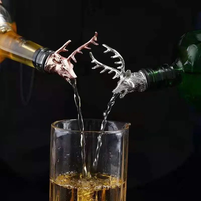 سدادة نبيذ من سبائك الزنك لصب النبيذ ، رأس الغزلان ، دليل فم النبيذ ، أداة النادل ، الملحقات
