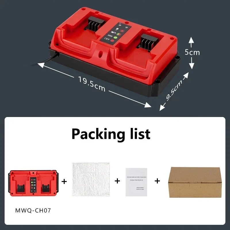 Replacement Fast Battery Charger for Milwaukee 18V Li-ion Battery, Dual Port AC100V~240V EU US UK AU Plug