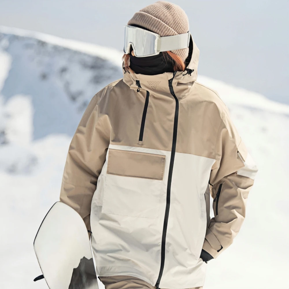 

GSOU SNOW Super Big Pocket Snowboarding Jacket Loose Breathable Ski Coat Waterproof Insulated Unisex Winter Tops Asym-Zip Hoodie