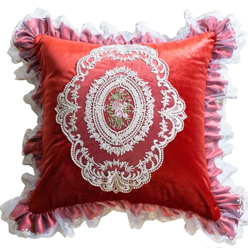 Quality Back Cushion Luxury Nordic Sofa Pillow Elegant Cushion Cover Without Core Car French Retro Lace Square Cushion Covers
