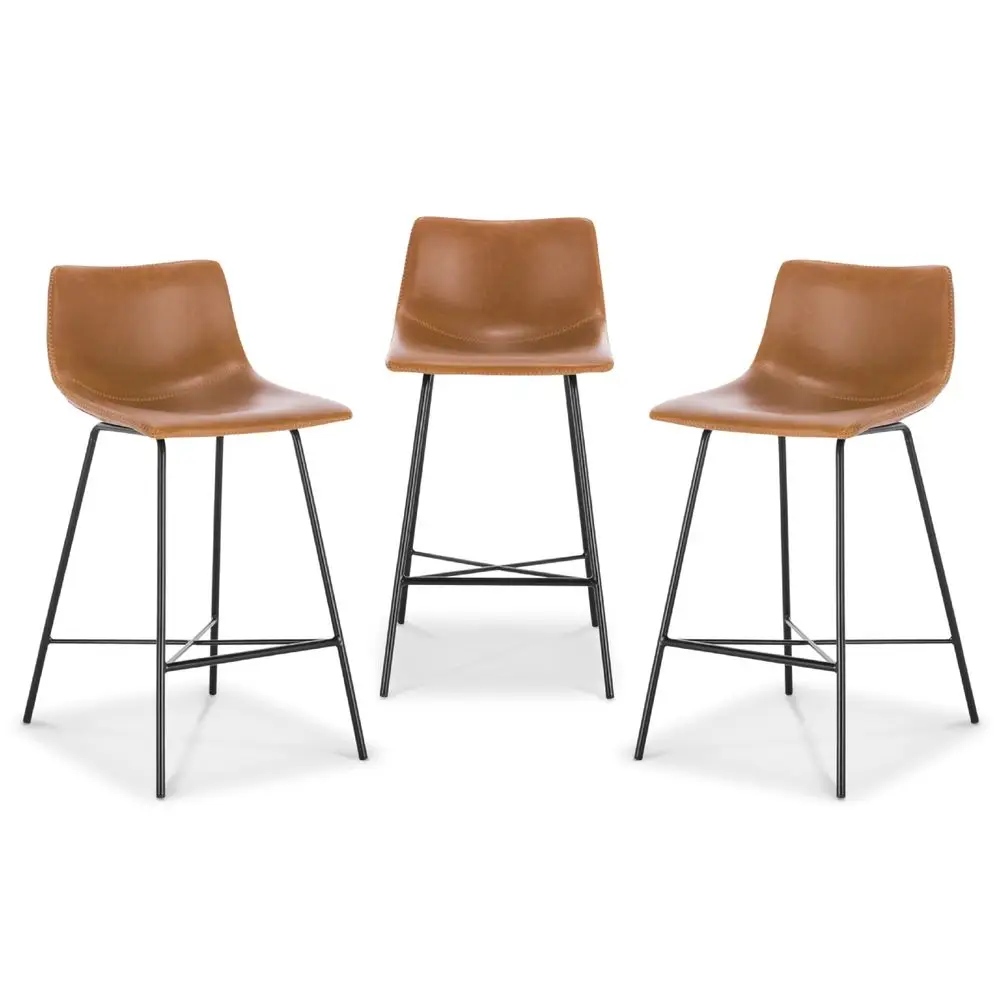 

Paxton Leather Counter Stools 24 Inches Set of 3 Counter Height Bar Stools with Back Modern Barstools for Kitchen Island or Cou