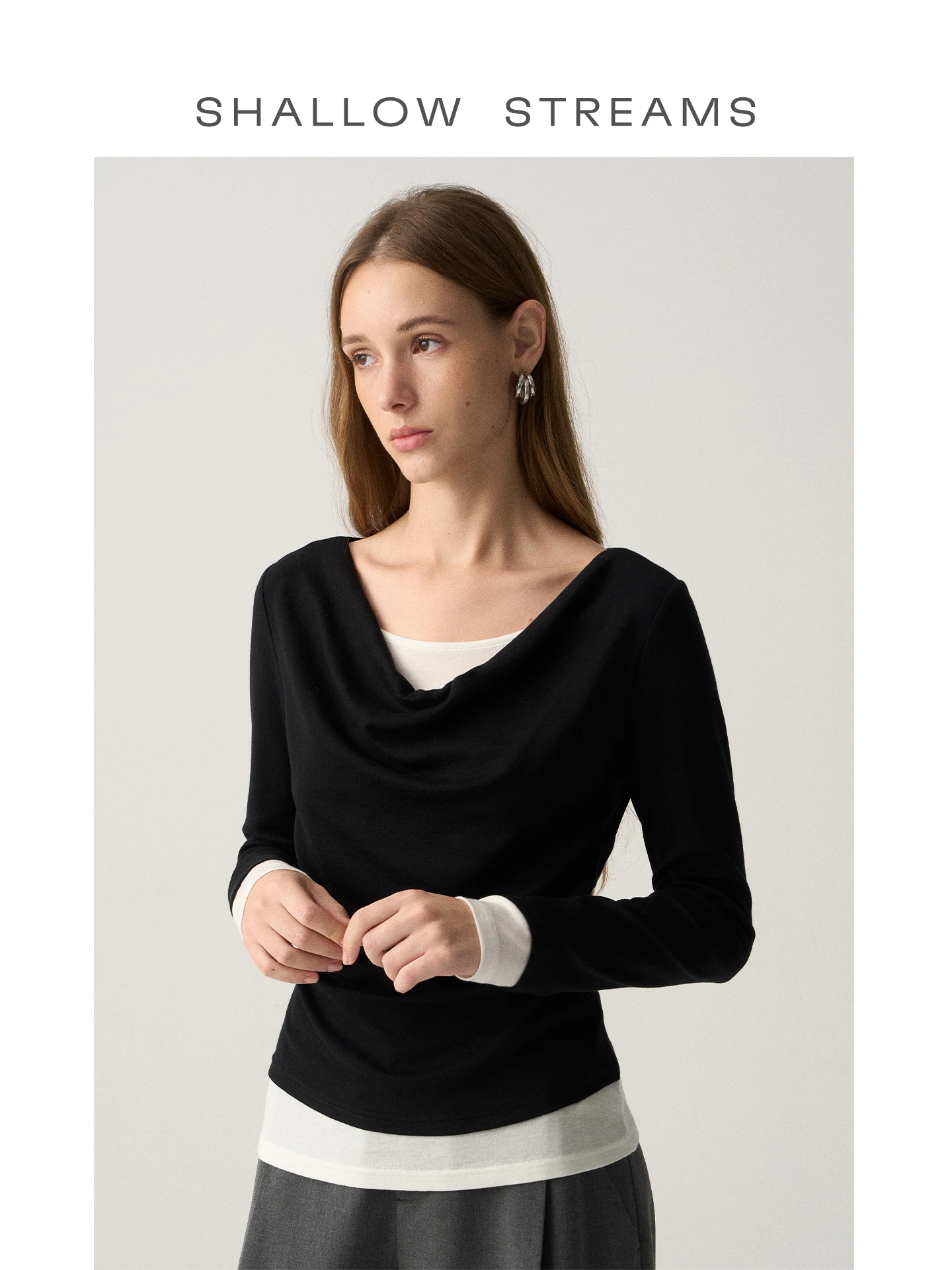 

Ele Contrast Color Long Sve T-irt Comfortable Wool Blend Casual Wearable Design Sensible Faion Ladies Top