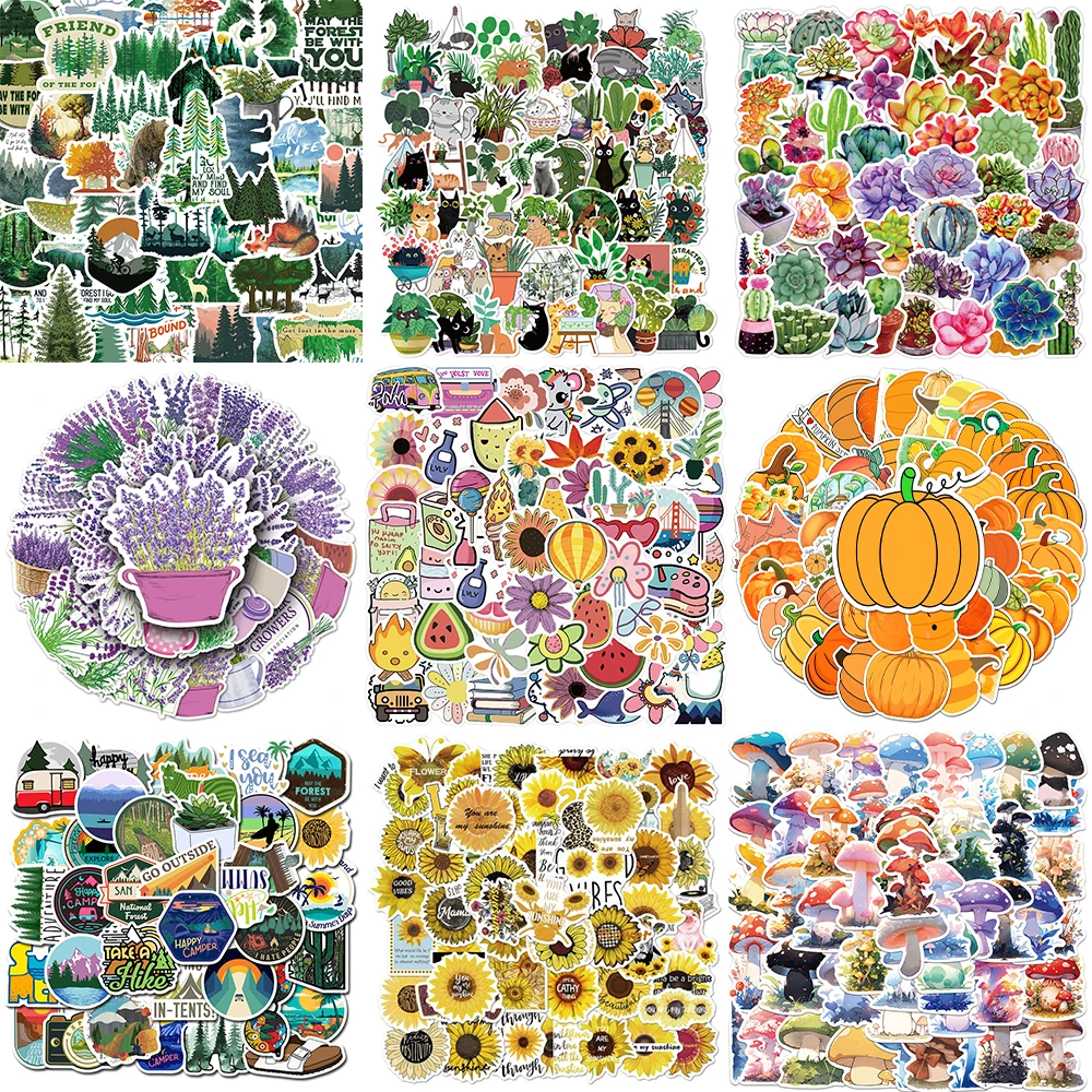 10/30/50PCS Fashion Natural Plant Sticker Series Cartoon Graffiti DIY Helmet Skateboard Cup Laptop Luggage Decoration Wholesale