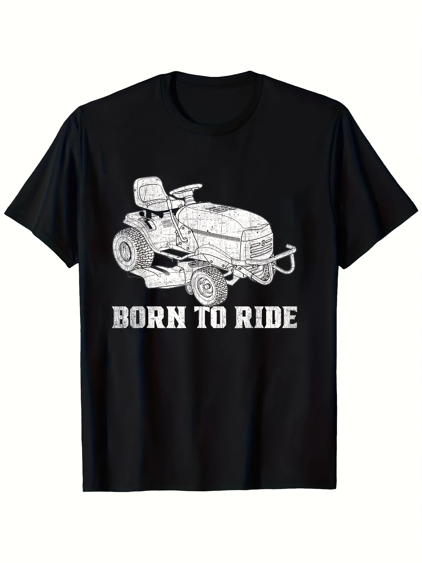 1pc Men's Lawn Mower Riding Lawn Mower T-Shirt - Soft Comfortable Fabric with Riding Lawn Mower Print, Casual Round Neck Tee Sui