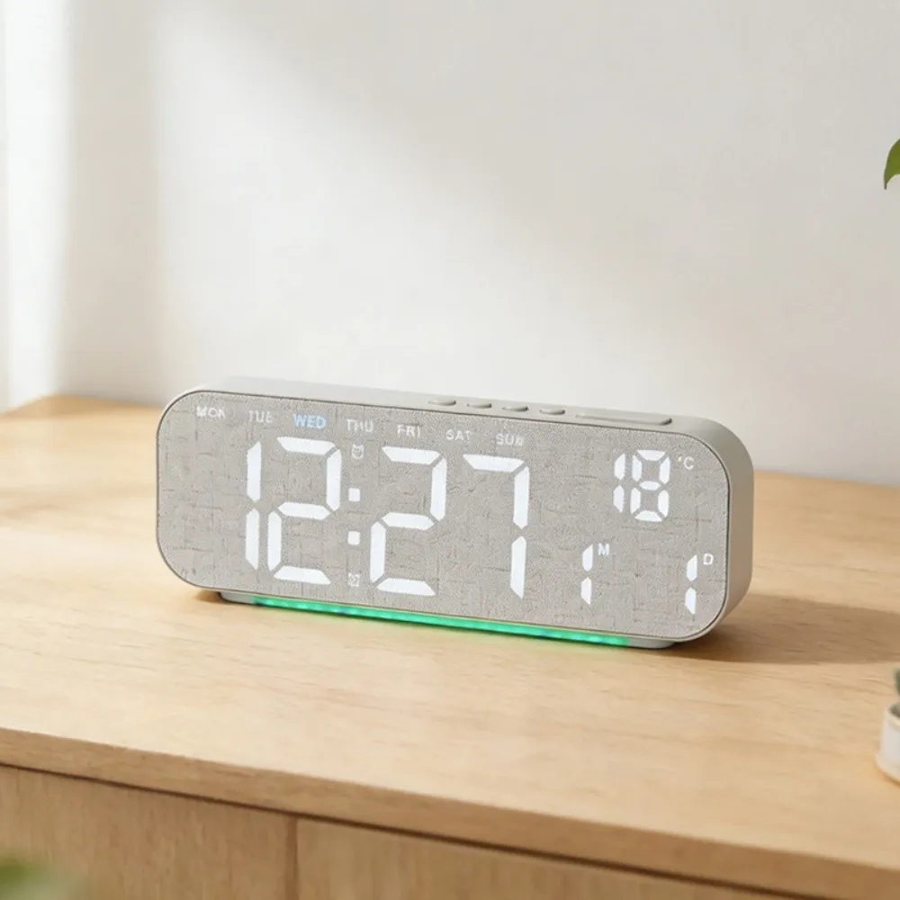 Wood Grain Digital Alarm Clock Temperature Display Multi-functional Wall Clock Large Display Auto-Dimmer Desk Clock