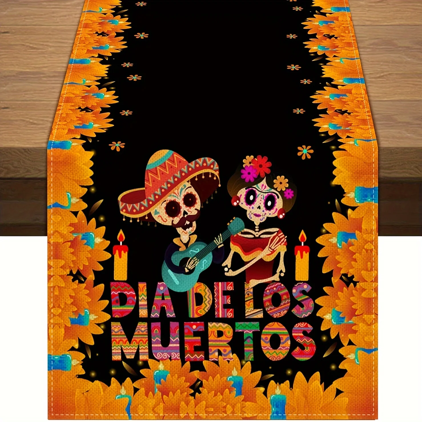 

Mexican Day of the Dead Table Runner Dia De Los Muertos Sugar Skull Tablecloth Restaurant Home Outdoor Holiday Party Decoration