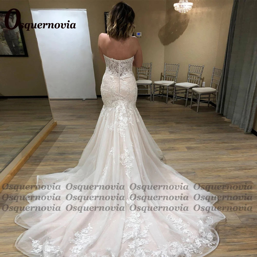 Osquernovia Fashion Mermaid Wedding Dress 2024 Sequins Appliques Sweetheart Backless Glitter Tulle Real Picture Robe De Mariée