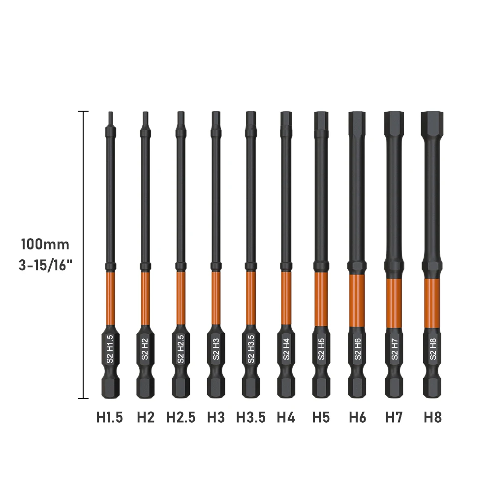 10 stücke Schlag Sechs kantkopf Inbus schlüssel Bohrer Set,50-1,5mm h 4, 5-h8 Sechs kant schaft s2 Stahl Sechs kant schrauben dreher Bits metrisch magnetisch – Detail 7