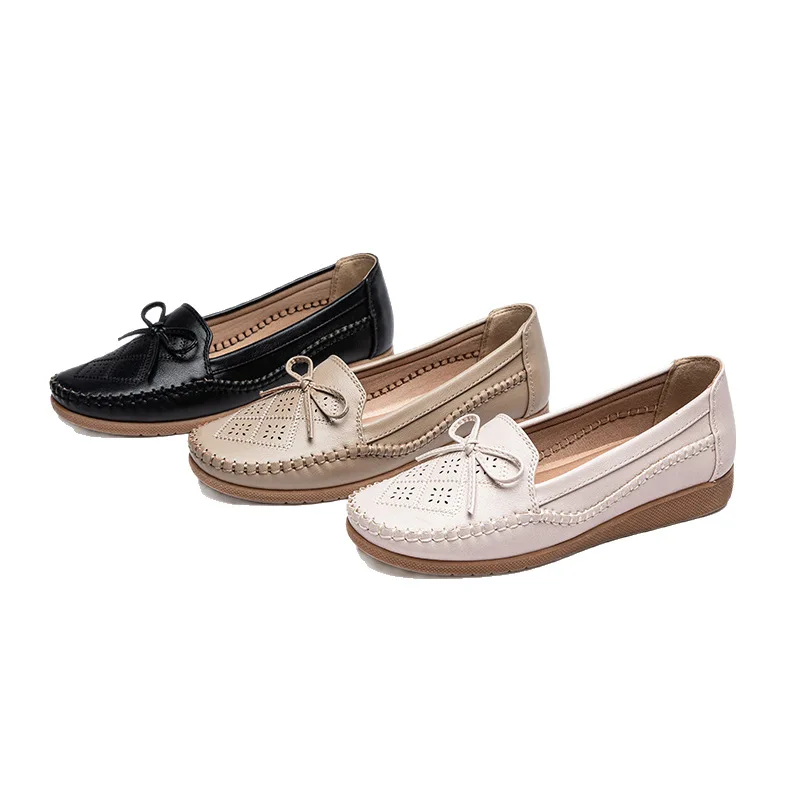 

Женские осенние лоферы с вырезами, тонкие туфли на плоской подошве, большой размер 42, женские мокасины из искусственной кожи, новые балетки с мягким бантом