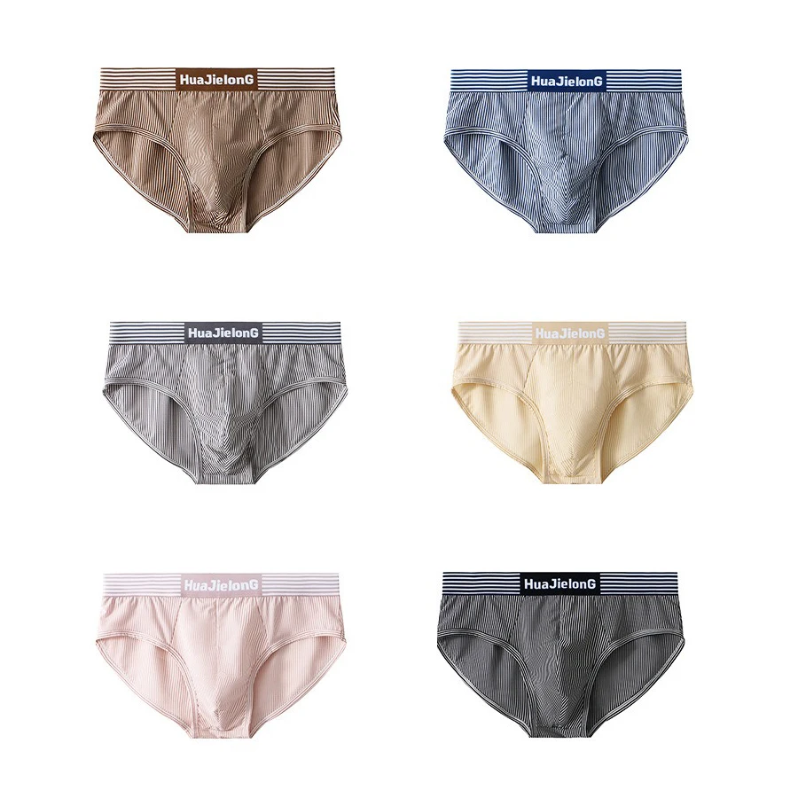 Men's Underwear Mid Waist Striped Breathable Triangle Pants