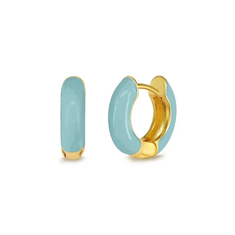 الجملة العصرية الوردي الأخضر الأزرق المينا كوبر جولة هوب Huggie أقراط Charm موضة مجوهرات اليومية النساء الاكسسوارات هدية #3