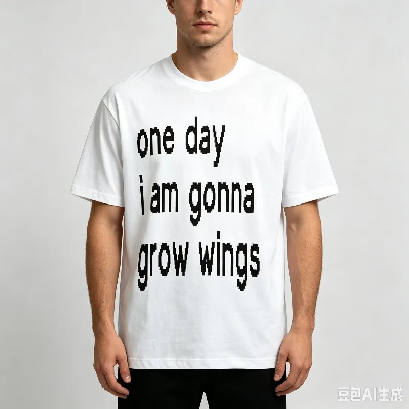 one day i am gonna grow wings Men’s Pixel Letter Motivational Graphic T-Shirt Soft Modal Casual Tee for Street Gift