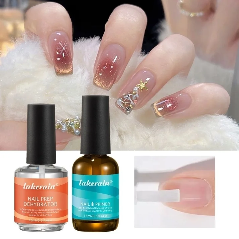 

2Pcs 15ml Nail Primer Fast Air Dry Prep Dehydrator For Nail Soak Off Base Primer Gel First Nails Gel for Manicure Tools