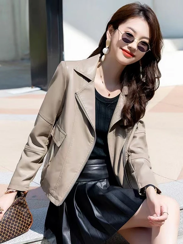   Ning Cappotto in pelle PU Faionable da donna in pelle da motociclista ort Jaet Slim Fit Casual Sle Autunno Nuovo arrivo