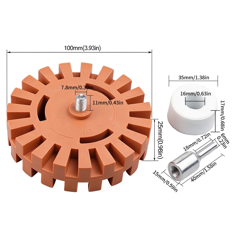 4 Inch Pneumatic Rubber Eraser Wheel Adhesive Removal Disc Polishing Grinding Wheel for Car Tire and Auto Detailing