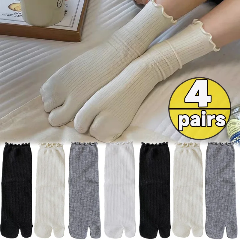 

Японские хлопковые носки таби с рюшами по краю, однотонные, унисекс, в стиле Харадзюку, простые, высокоэластичные, с раздельным носком