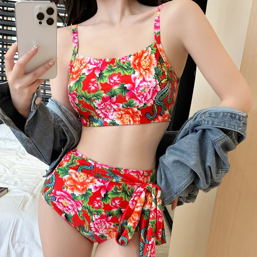 

Swim Suit Women Swimwear Beach Outing Outfits 2024 Summer Swimsuit With High Waist Female Minimalist Split Body Suspender Style