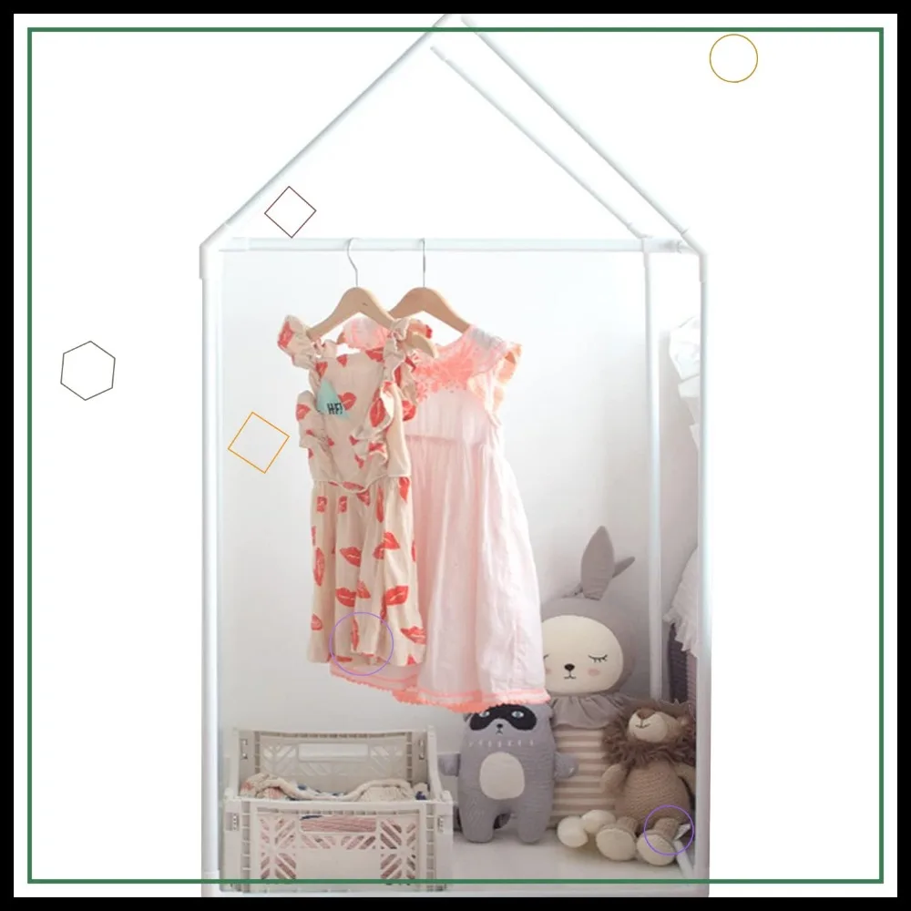 Kids Closet Garment Rack with Cute House Frame, Lightweight Aluminum, Easy Assembly, 25x17x47 Inches, White