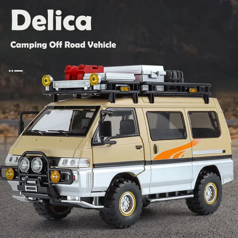 Diecast 1:24 Mitsubishi Delica Off Road MPV Legering Model Metalen Speelgoed Voertuig Kinderen jongen gift Model Sound & Light Classic