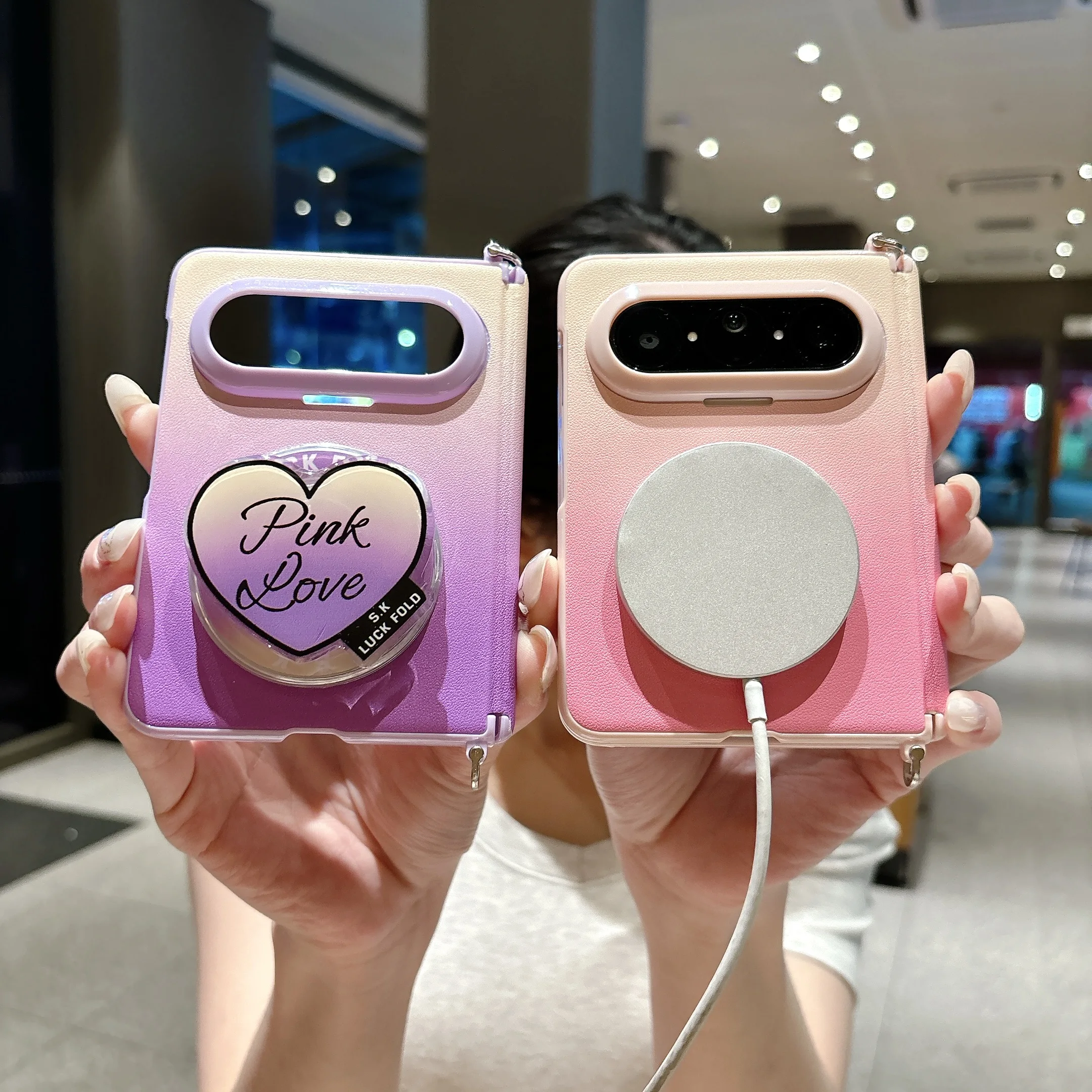 

Back Cover For Huawei Pura X Max Case Love Bracket Magnetic Attraction Straps Rope Gradient Pu Leather Hard Pc Phone Case