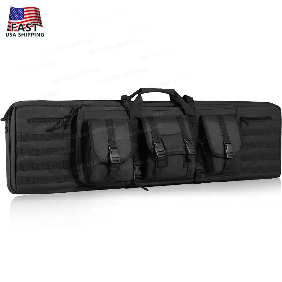 Tactical Range Bag 42 inch Double Firearm Case Soft Outdoor Bag Lockable Zipper Portable Handle Shoulder Strap 3 Large Storage