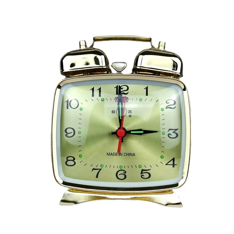 

Metal Mechanical Alarm Clock Silent Clockwork Vintage Bedside Table Clock Gold Clocks Chick Pecking Rice Clock Rome Decor