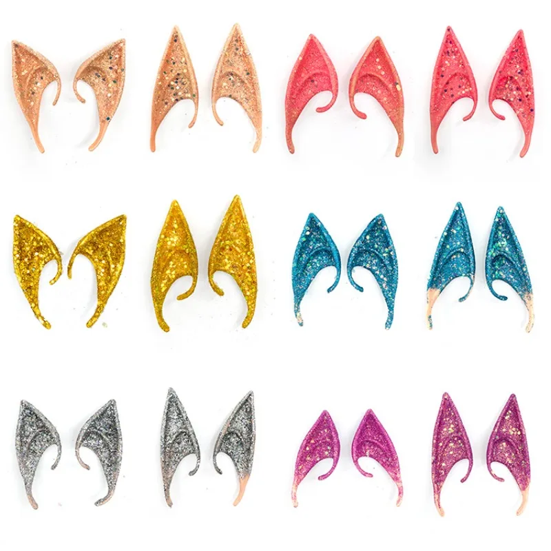 Glitter Elf Ears Latex Cosplay Ear Props Soft Pointed Ear Accessories for Halloween Party Cosplay Costume