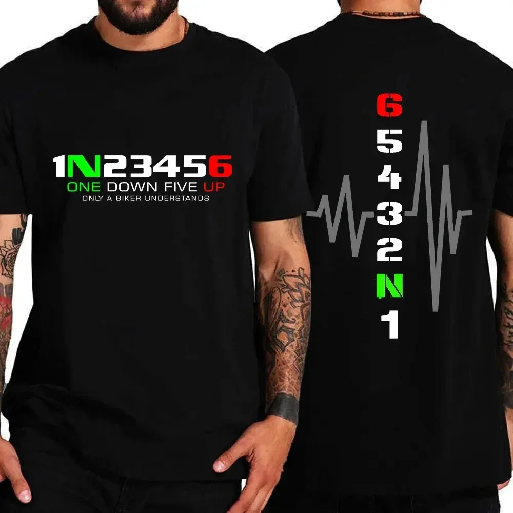 Men's Double Sided Print T-Shirts Manual Transmission 1N23456 Motorcycle Speed Fashion ECG Tops Oversized Tee Hip Hop Streetwear