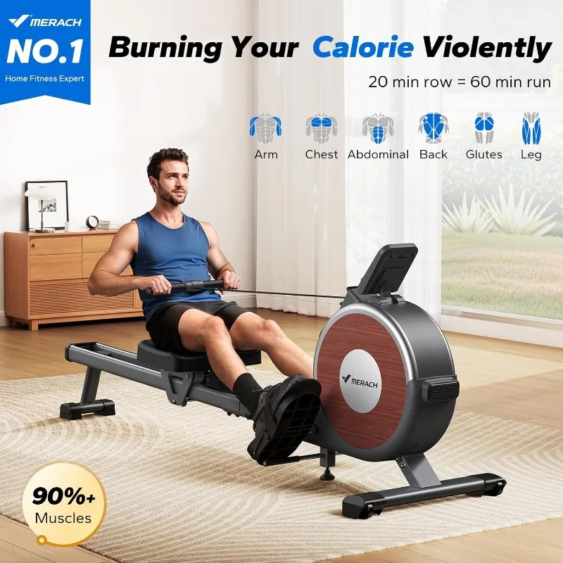 Rowing Machine, Magnetic Rower Machine for Home, 16 Levels of Quiet Resistance, Dual Slide Rail with Max 350lb Weight Capacity