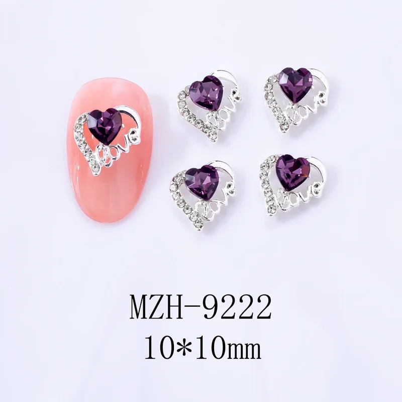 10 Pezzi/Lotto Charm di Lusso per Nail Art, Gioielli a Forma di Cuore in Cristallo e Lega, Strass Dorati e Argentati, Decorazioni per Manicure