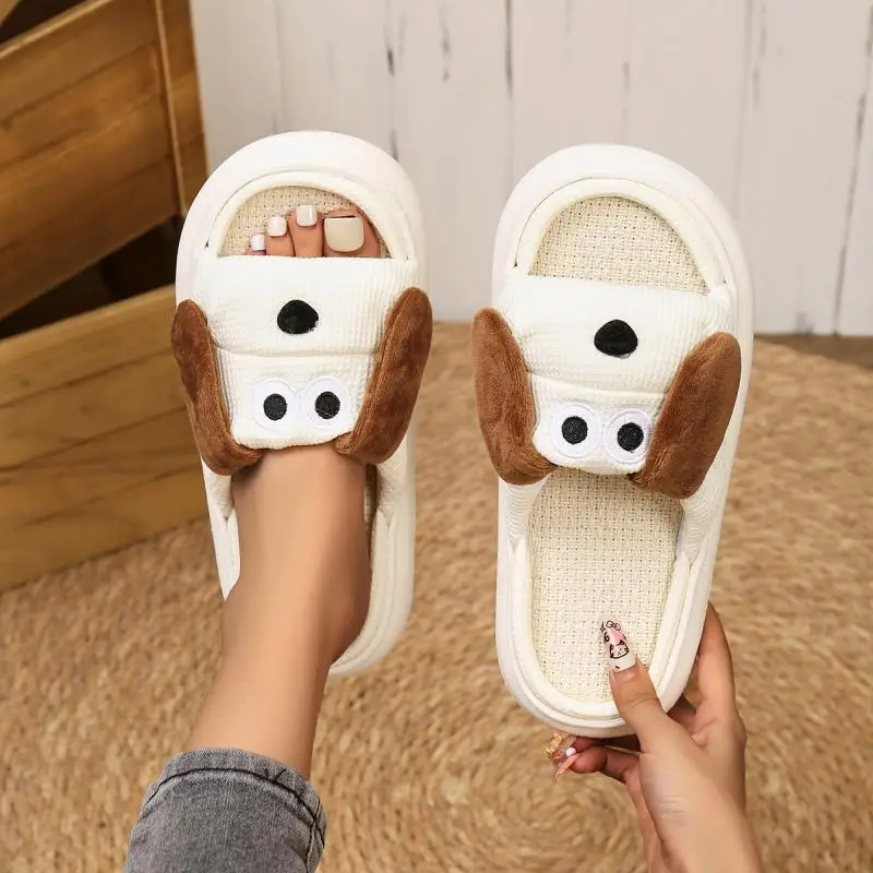 Casual Platform Slippers Women House Flats Cute Cartoon Dog Designer Shoes Girls Lovely Fashion Popular Footwear Home Large Size