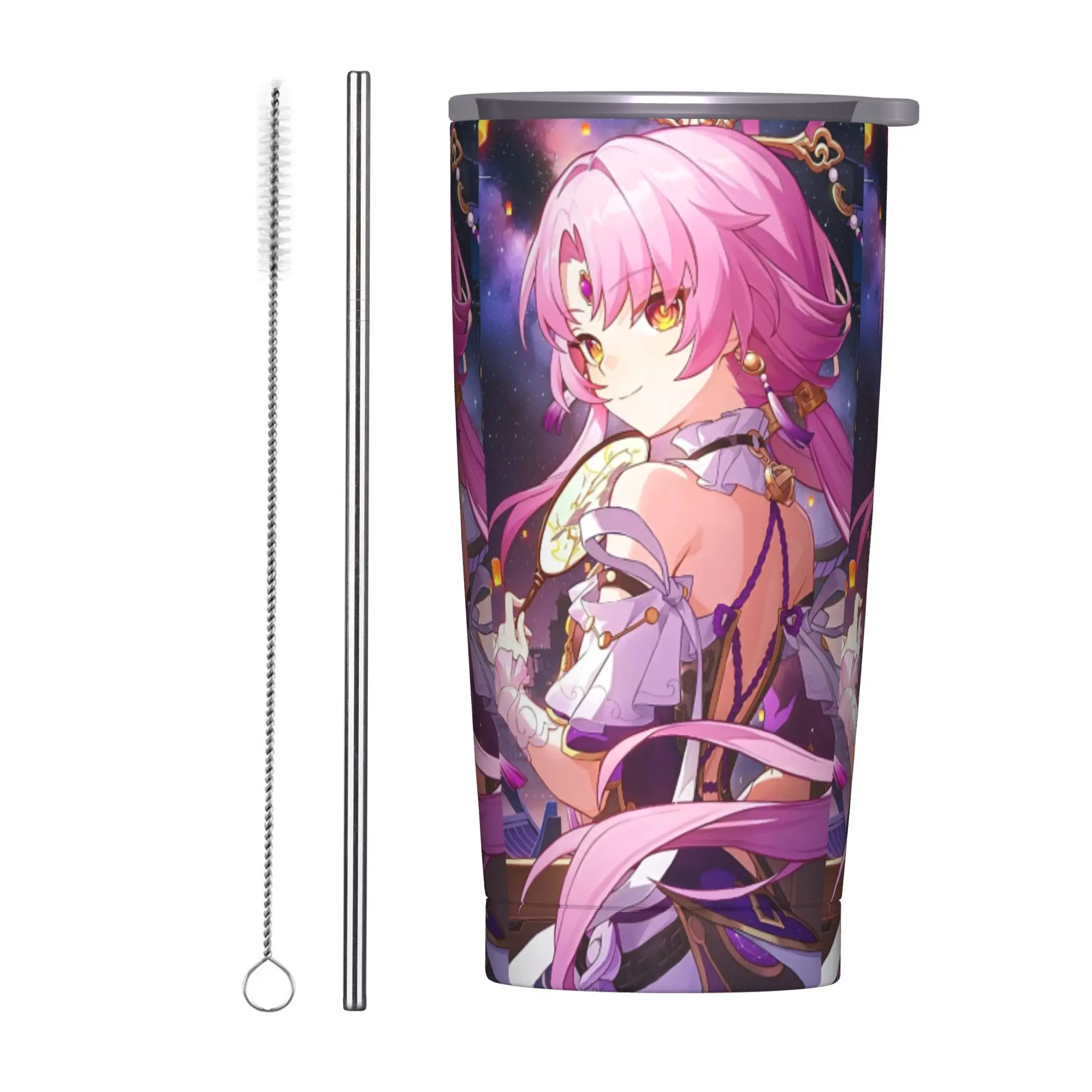 Fu​ Xua Tumbler Vacuum Insulated Honkai Anime Thermal Cup Vacuum Flask Smoothie Tea Mug Hot Cold Drink, 20oz