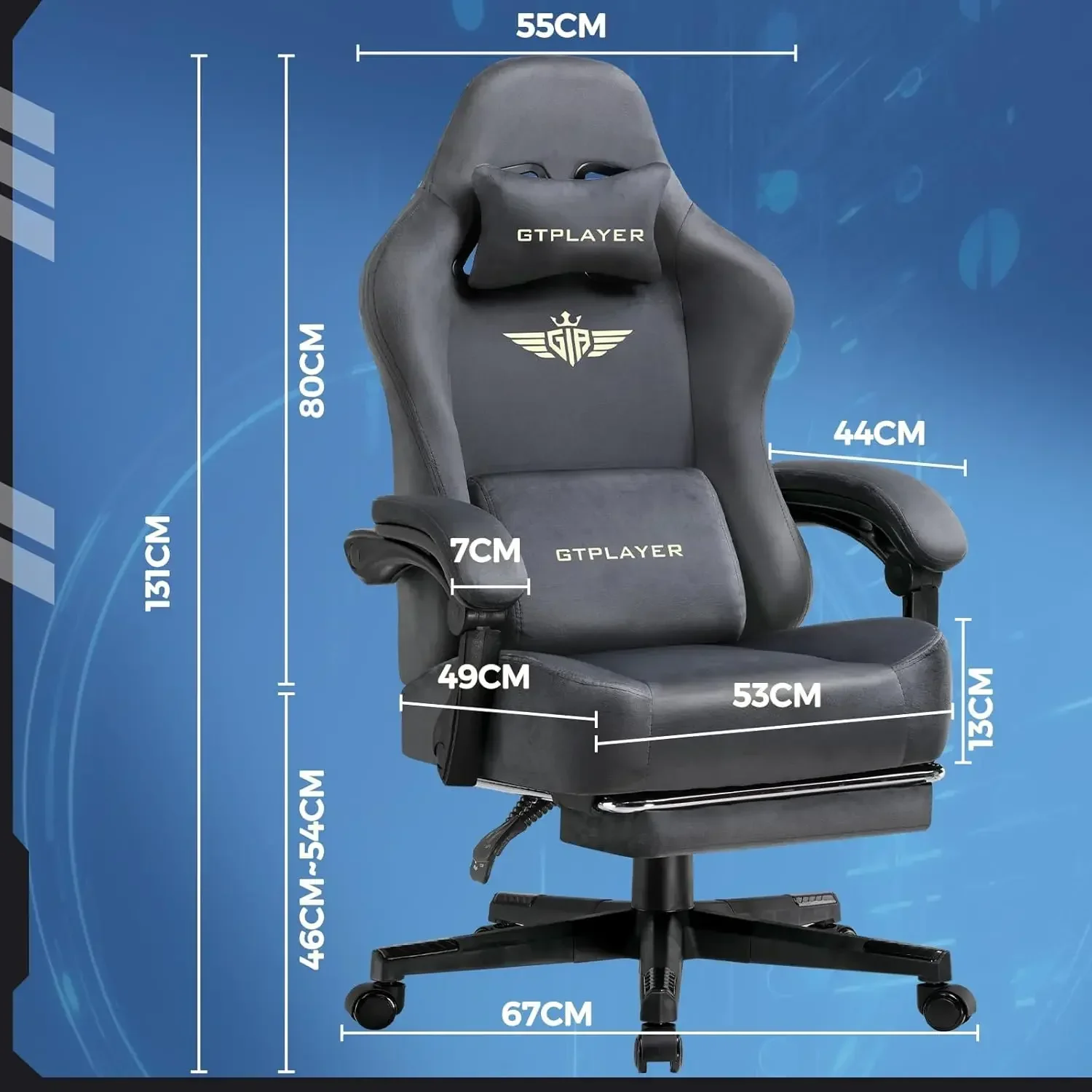 GTPLAYER Gaming Chair Fabric with Pocket Spring Cushion, Big and Tall Gaming Chair 350LBS High Back Computer Chair with Footrest